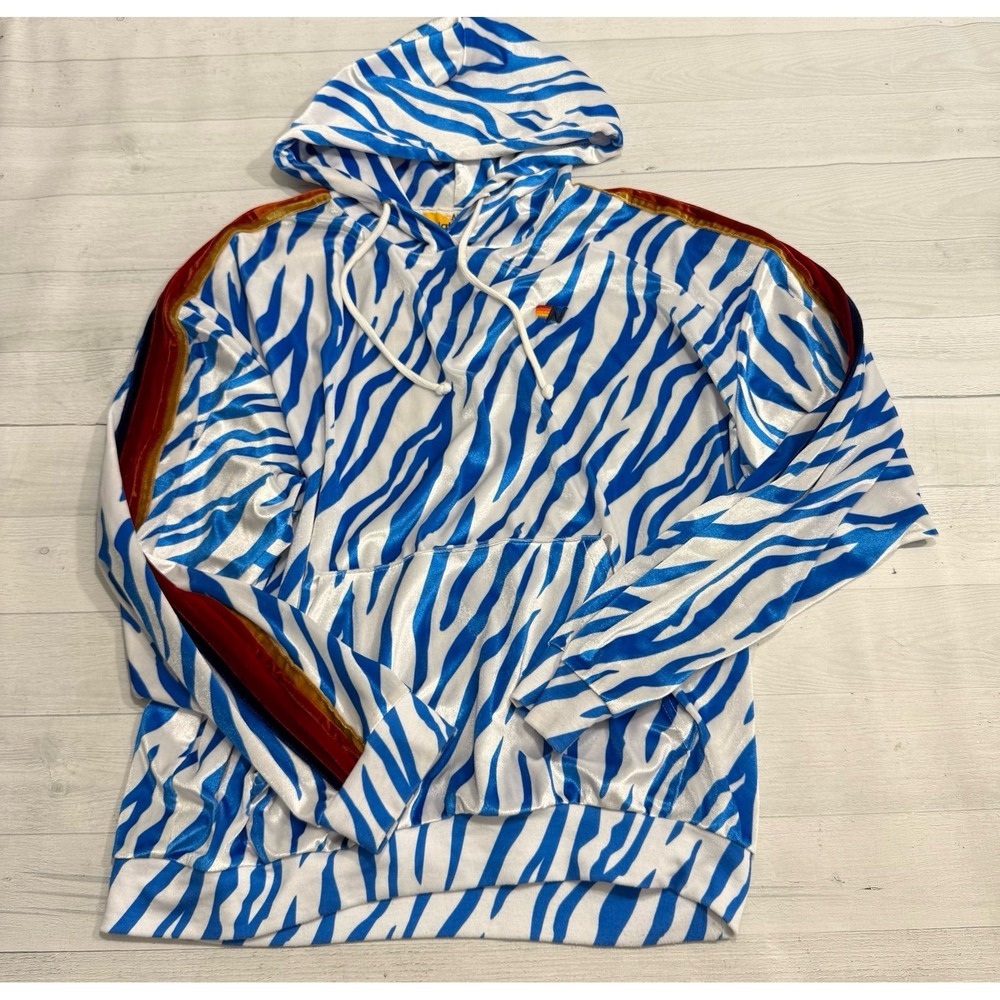 Aviator Nation Classic velvet relaxed pullover hoodie Blue Tiger Size Medium
